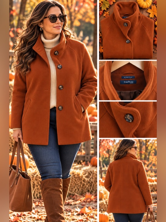 Evan Picone Jackets & Blazers - EVAN PICONE - Women’s Button-Front Jacket Coat in Rust Cognac